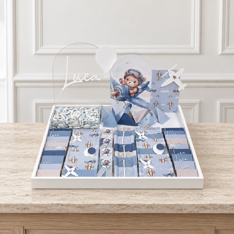 The Blue Skies personalized chocolate tray, shown with the name Luca