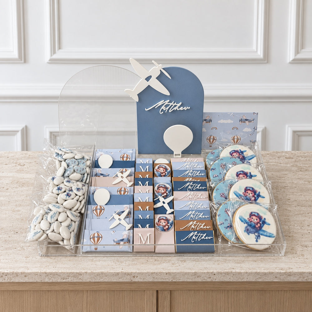 The First Flight personalized chocolate tray, shown with the name Matthew
