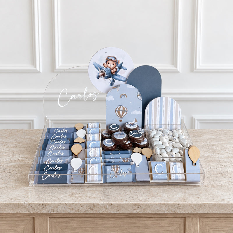 The Sky Explorer personalized chocolate tray, shown with the name Carlos