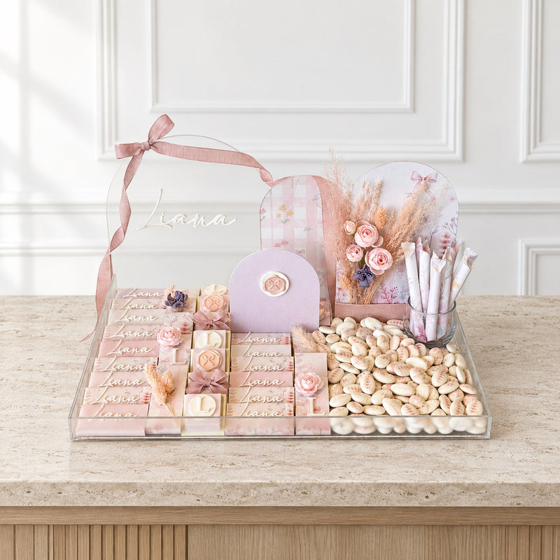 The Wildflower personalized chocolate tray, shown with the name Liana