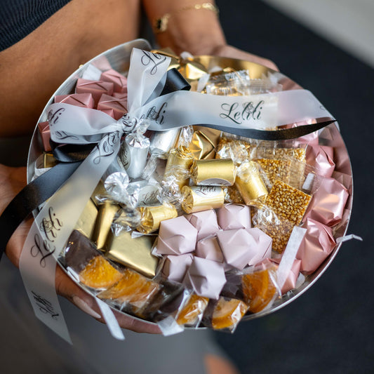 The Sterling Rose Bowl, top view of the chocolate arrangement