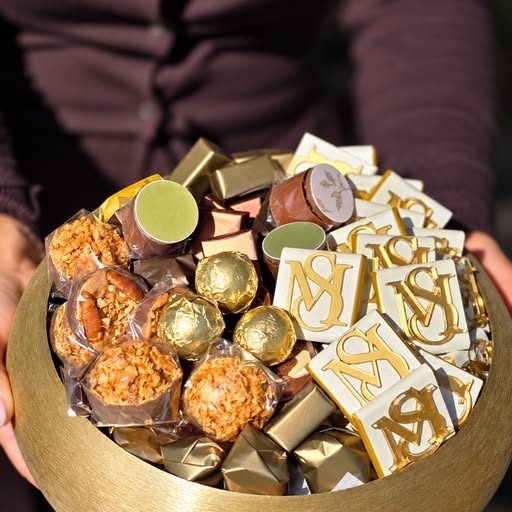 Gold bowl of chocolates