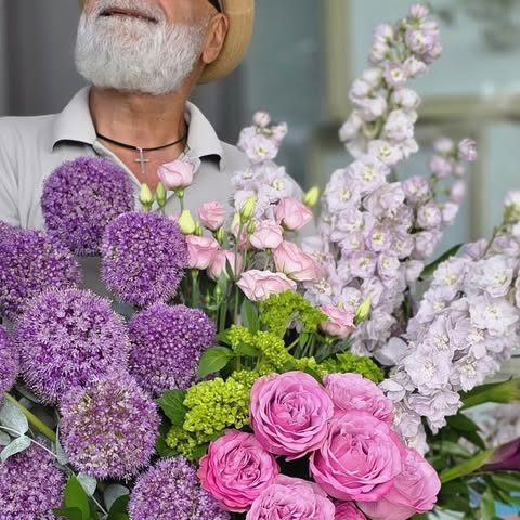 Allium and rose arrangement